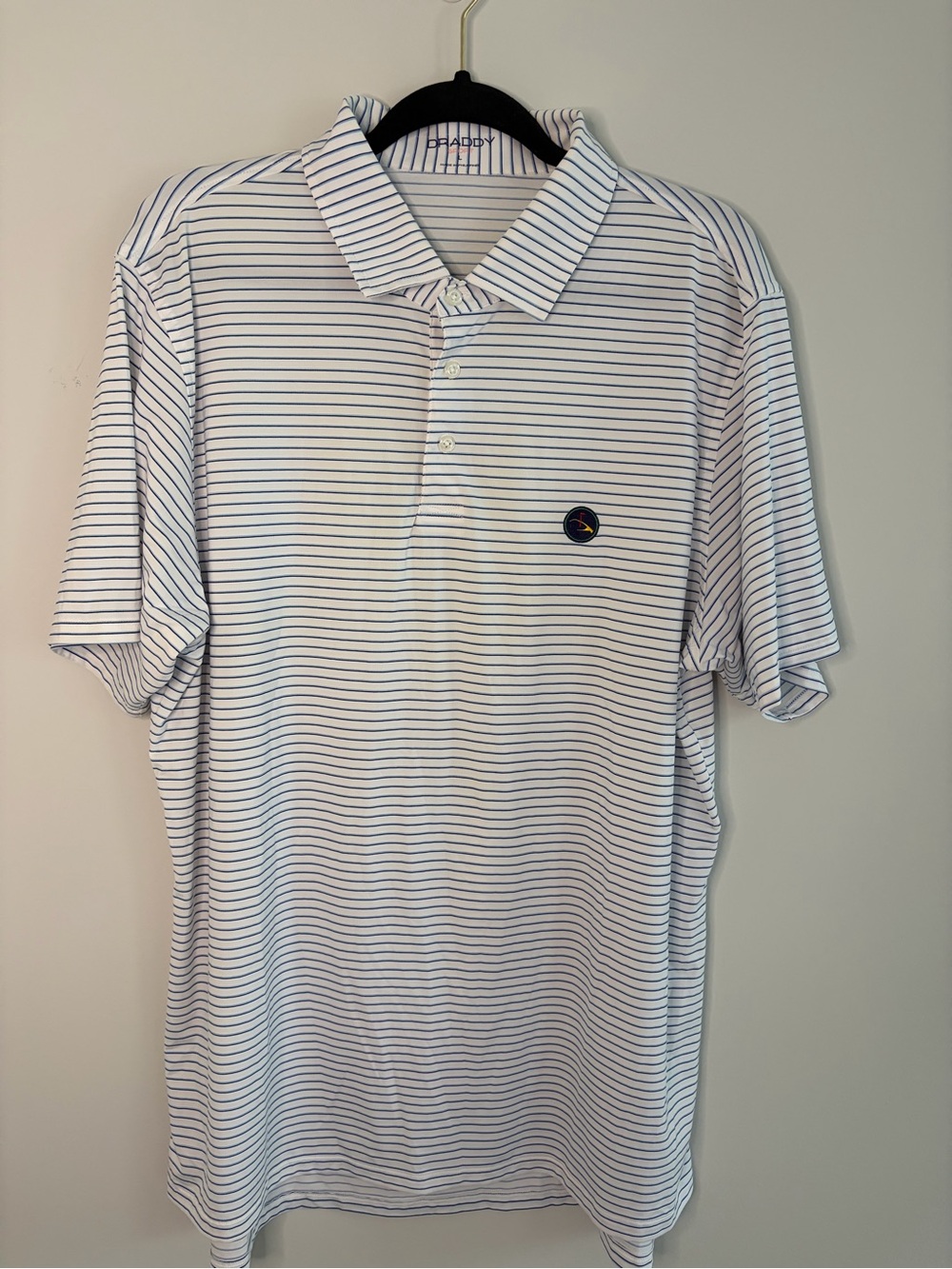 White Polo Shirt with Navy Pinstripes - Short Sleeve Polo